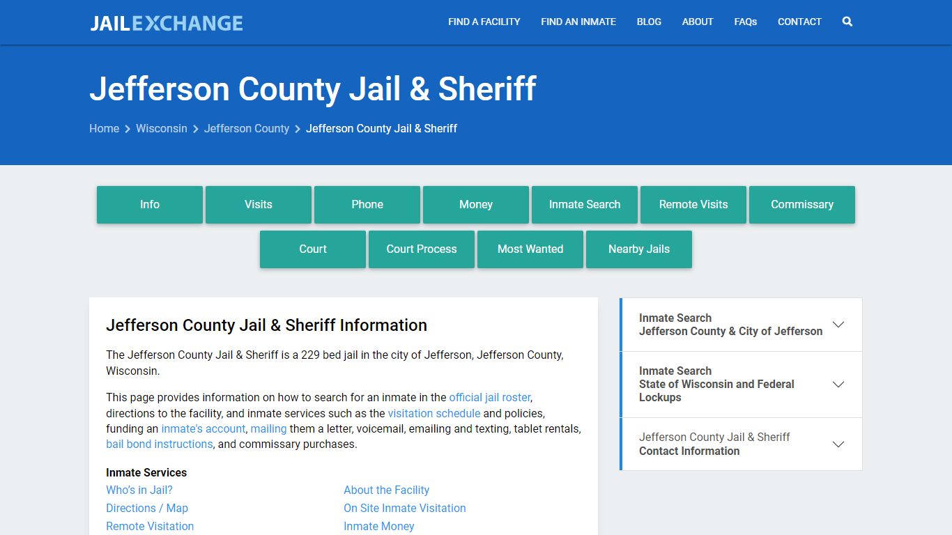 Jefferson County Jail & Sheriff, WI Inmate Search, Information